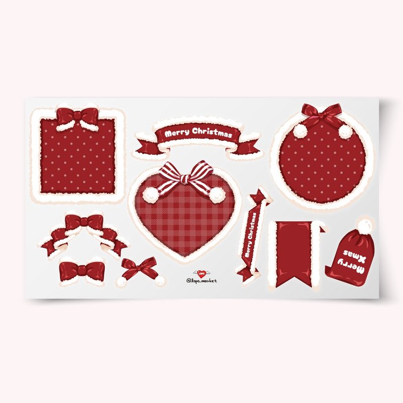 Merry Ribbon Christmas Frame Stickers – Set of 4 Sheets - 貼紙 - 紙 