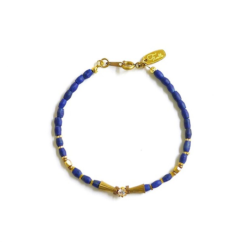 Ficelle | handmade brass natural stone bracelet | [Lapis lazuli] Grandpa's palette - turquoise - Bracelets - Gemstone 