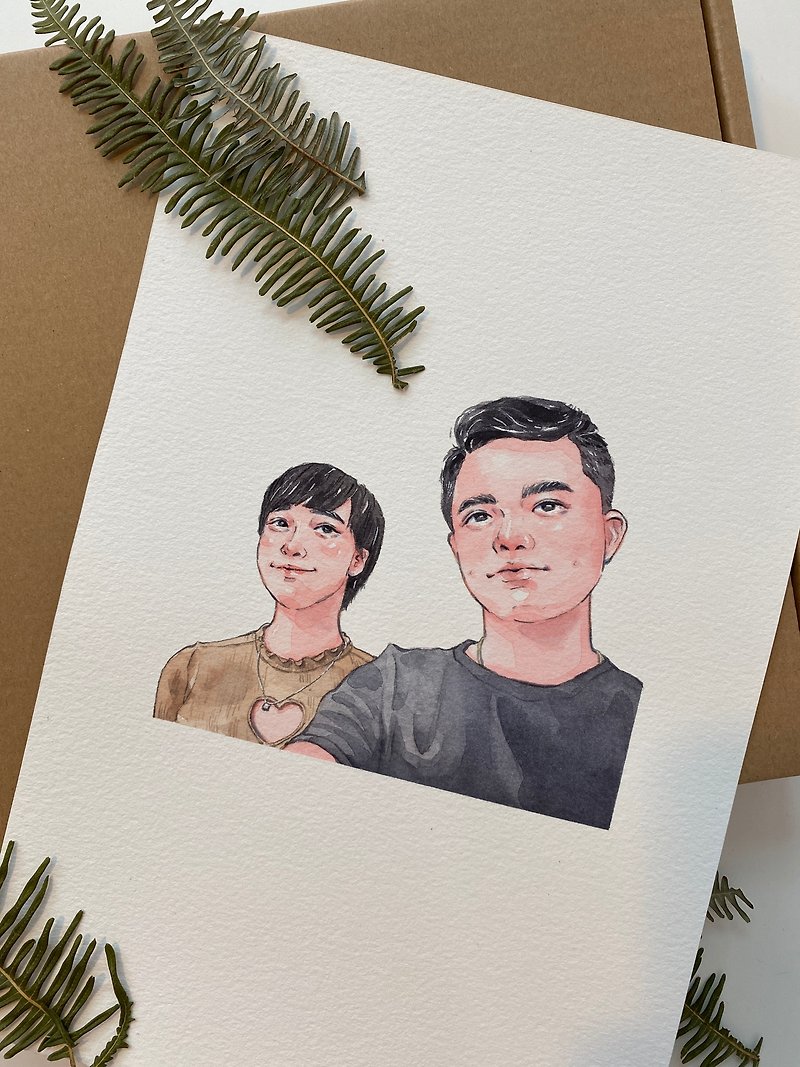 Serendipity Double Hand-painted Watercolor Portraits - Customized Portraits - Paper 