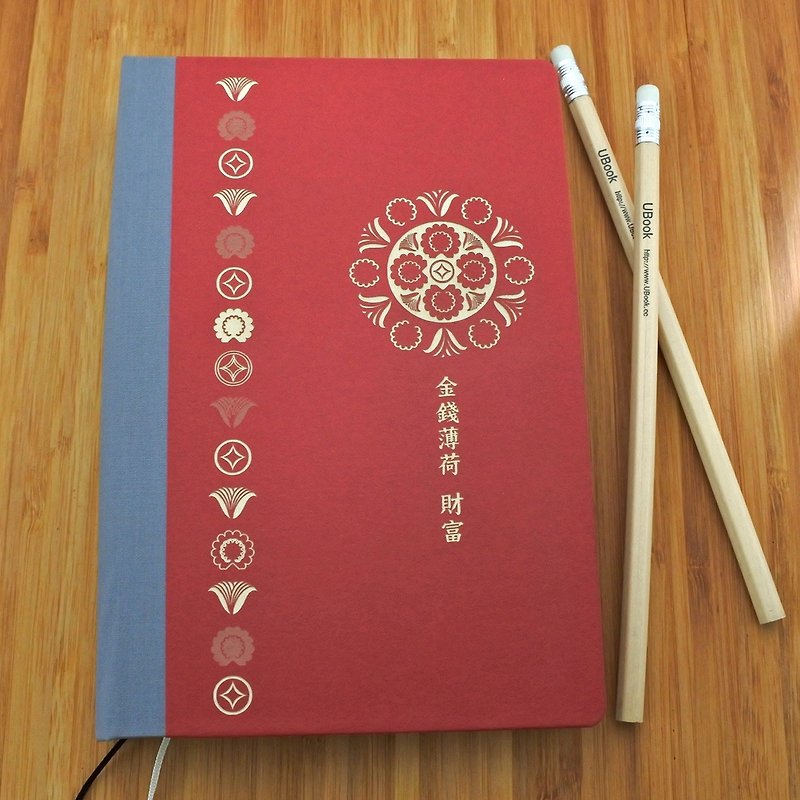366花のノートブック（ブックカバー：グレー+赤）ボーナス366花のステッカー - ノート・手帳 - 紙 