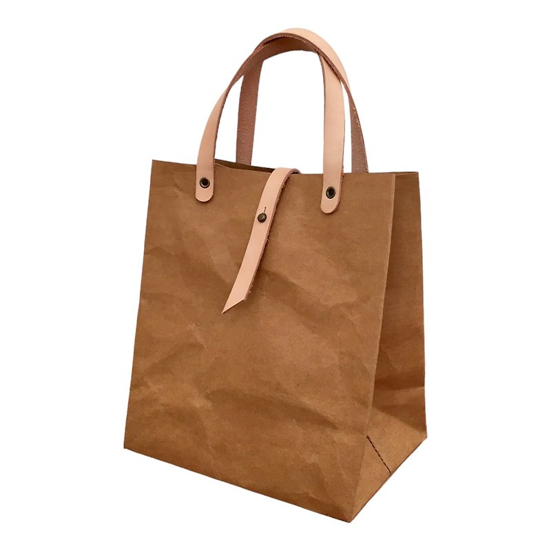 手提包 Washable Kraft Paper Minimal LUNCH BAG with Closure 防水 /抗撕破 /牛皮紙 /日常包款 /環保袋 - Handbags & Totes - Paper Brown