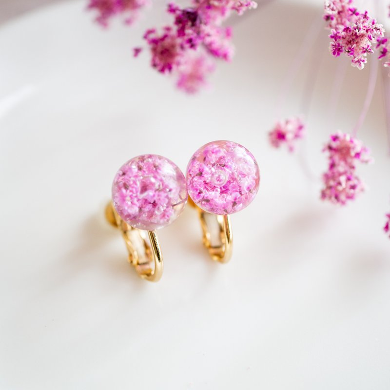 lace flower/small Clip-On - ต่างหู - เรซิน สึชมพู