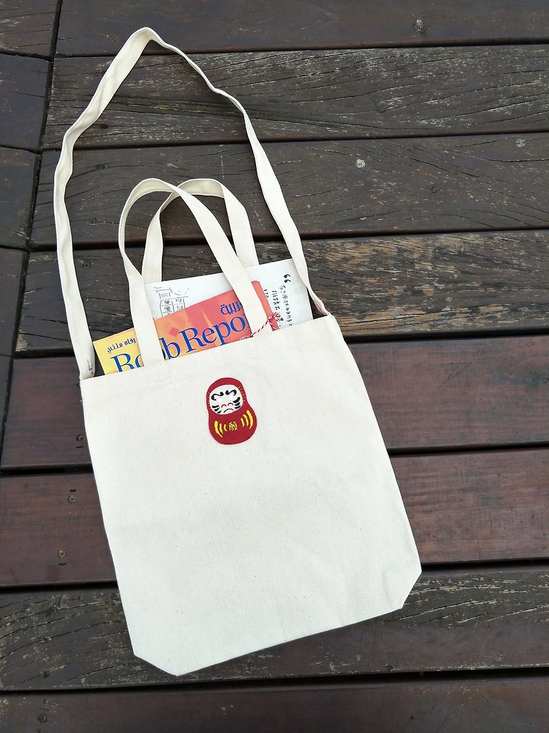 Wish Bodhidharma Tumbler | Embroidered Canvas Bag | Shoulder-Back Handbag - Messenger Bags & Sling Bags - Thread Red