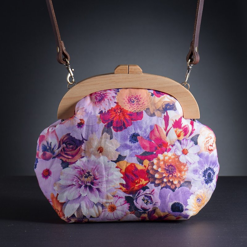 [Curly X flower style] retro wooden mouth gold package - Mood # portable bag # # # # flower bag elegant - Messenger Bags & Sling Bags - Cotton & Hemp Purple