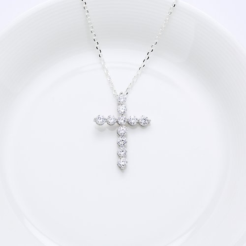 Angel & Me 珠寶銀飾 滿鑽 5A 瑞士 鑽石 十字架 s925 純銀 項鍊 聖誕節 生日 禮物