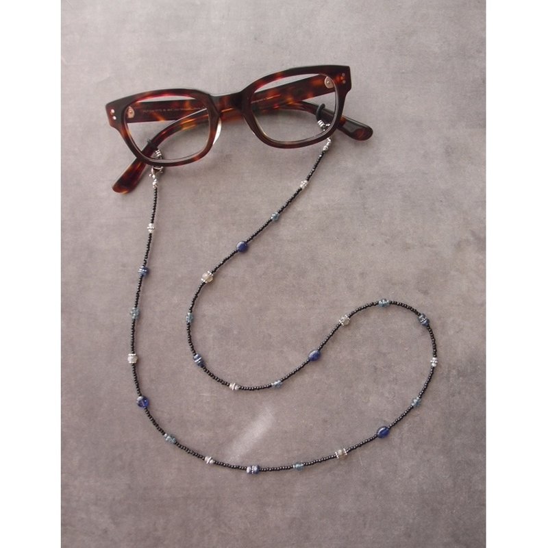 【Glasses Code】Black × Blue   2way グラスコード ネックレス兼用 眼鏡ホルダー - 項鍊 - 寶石 黑色