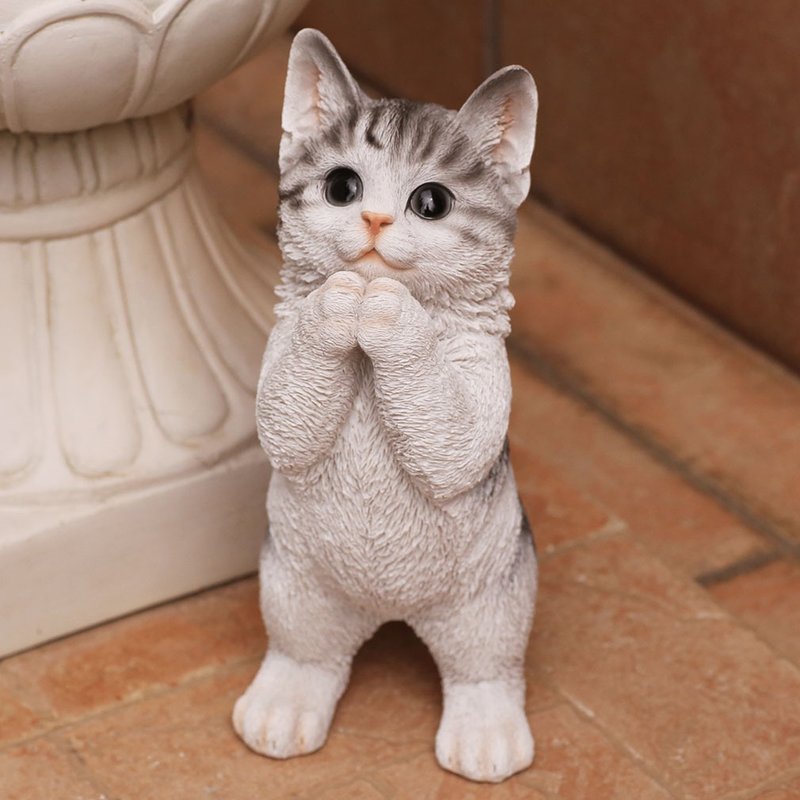 Devalier ca76 [Genuine Product] Cat Figurine, Sabatora Resin Gift, Cute Birthday Present - ของวางตกแต่ง - เรซิน สีเทา