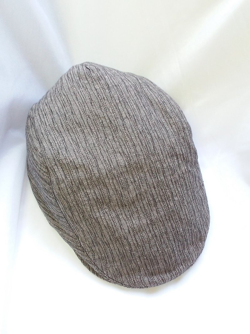深灰織紋先染狩獵帽(Flat Cap) - 帽子 - 棉．麻 灰色