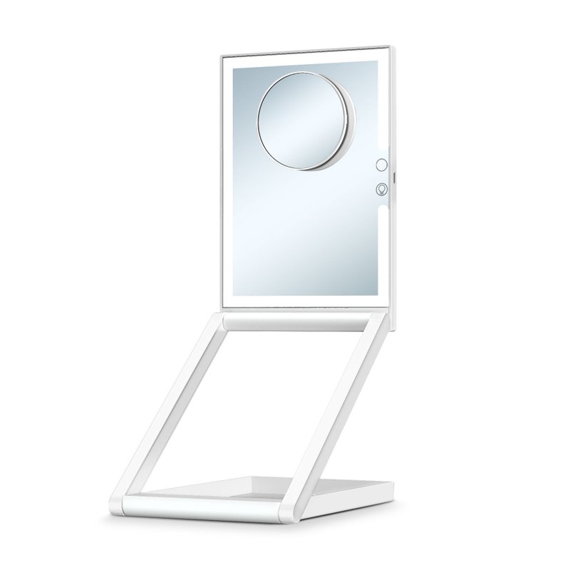 LED 3-Colour Foldable Makeup Mirror - Makeup Brushes - Plastic White