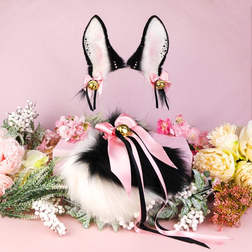Catzo Club Black Bunny Ears and Tail Set Faux Fur Ears