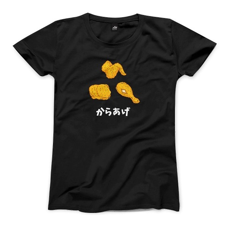 Fried chicken - black - female version of T-shirt - Women's T-Shirts - Cotton & Hemp Black