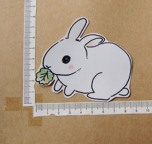 毛球工坊 手繪插畫風格 完全 防水貼紙 貪吃 小白兔