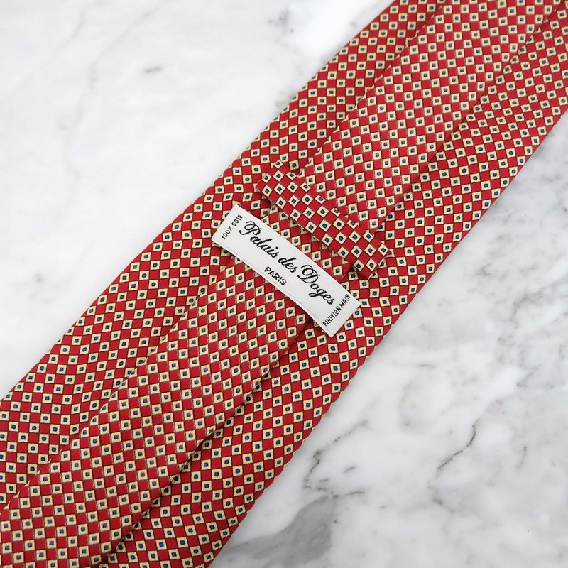 French Vintage Palais des Doges Burgundy Silk Tie - เนคไท/ที่หนีบเนคไท - ผ้าไหม สีแดง