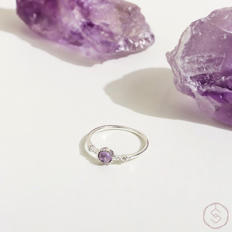 盼 | 紫水晶 S925純銀 | 天然石輕珠寶戒指 - 戒指 - 水晶 紫色