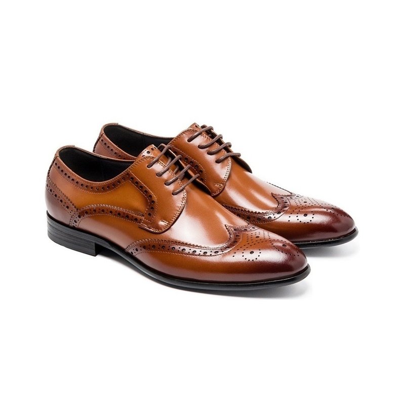 Small size/carved gentleman men's leather shoes brown - Men's Leather Shoes - Genuine Leather 