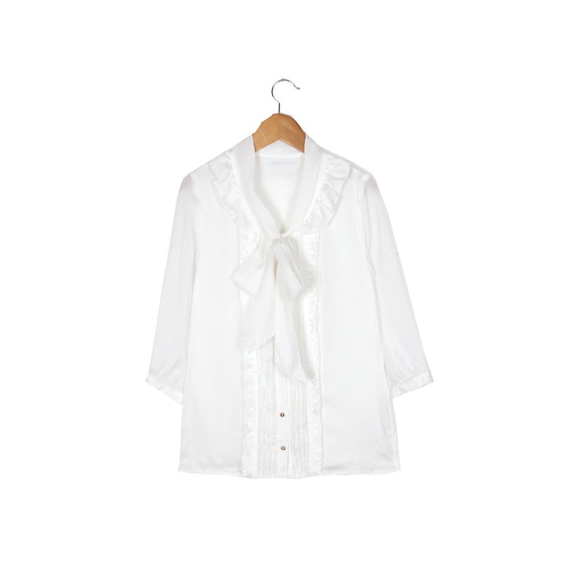 （卵の植物ヴィンテージ）純粋な白い夏の袖ヴィンテージシャツ - シャツ・ブラウス - ポリエステル ホワイト