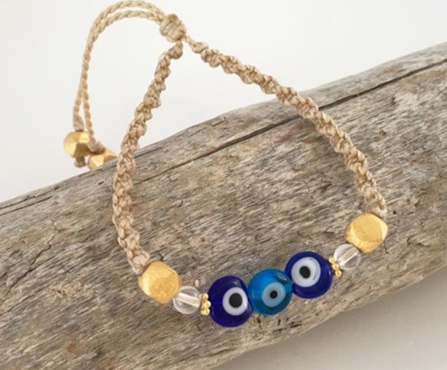 EVIL EYE Evil eye protection ◇ Turkish glass K14GF ◇ Macrame bracelet -  設計館Sae+Sumi Koru 手鍊/手環- Pinkoi