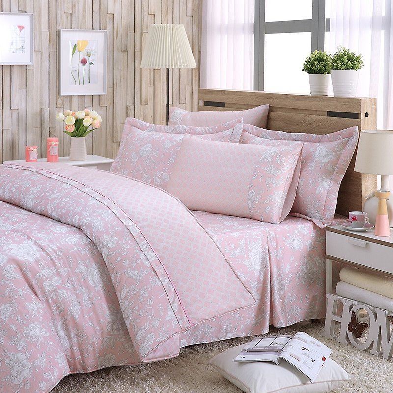 Increase the size of the flower language (powder) - Tencel dual-use bed cover six-piece group [100% Lysell] - Bedding - Silk Pink