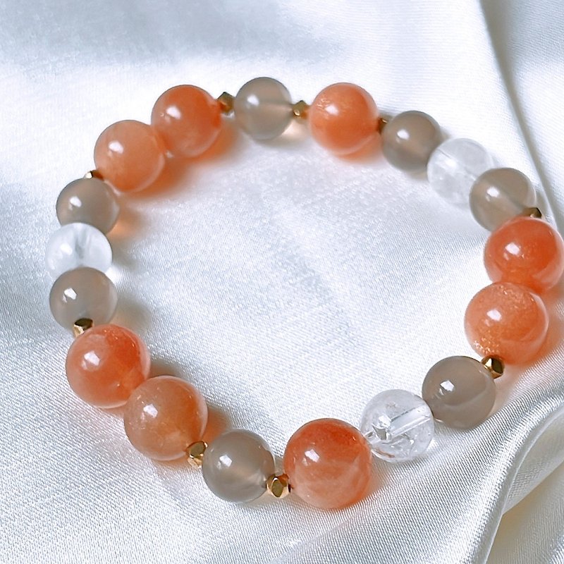 Flower of Dreams│ Moonstone Smoke Purple Agate White Glue Flower Crystal Bronze Bracelet - สร้อยข้อมือ - คริสตัล สีส้ม