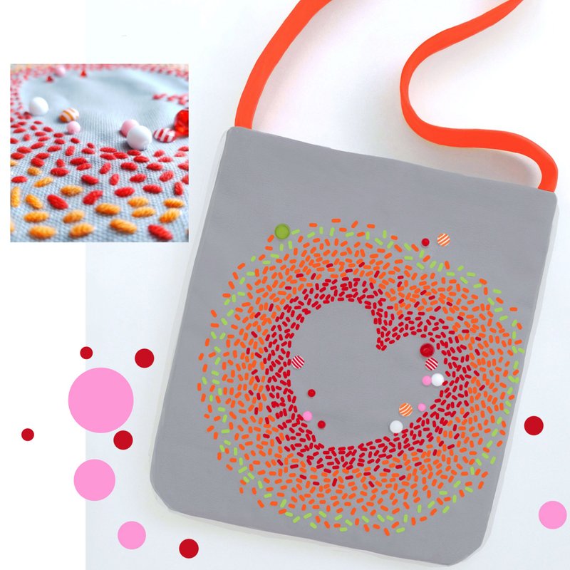 Cute 12x13.5 inch tote. Fun and original with hand-stitched design with beads - 其他 - 繡線 