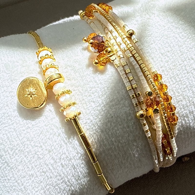 【PINKOI DESIGN FEST新品組合】銀河星光 歐美風格雙圈手鍊組 - 手鍊/手環 - 寶石 金色