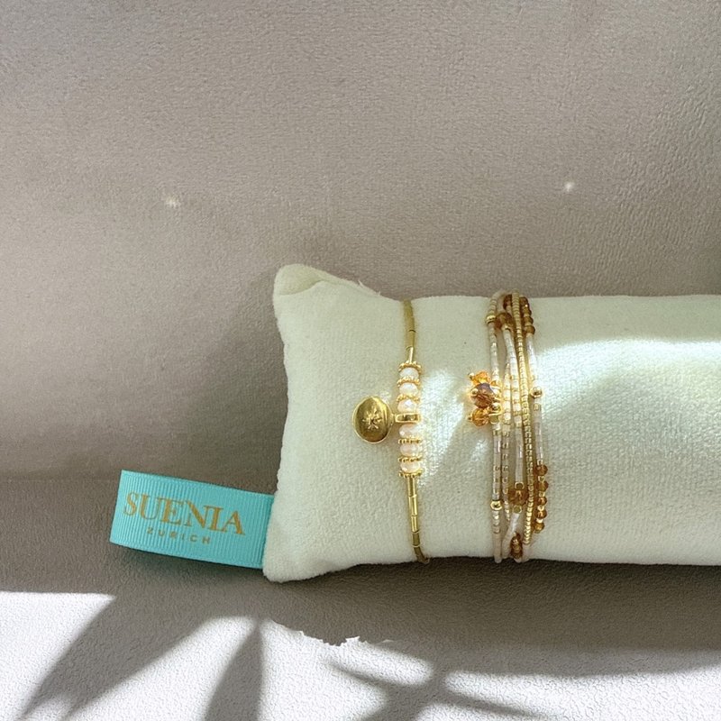 Galaxy Starlight Exquisite Handmade Double Loop Bracelet Set - สร้อยข้อมือ - เครื่องเพชรพลอย สีทอง