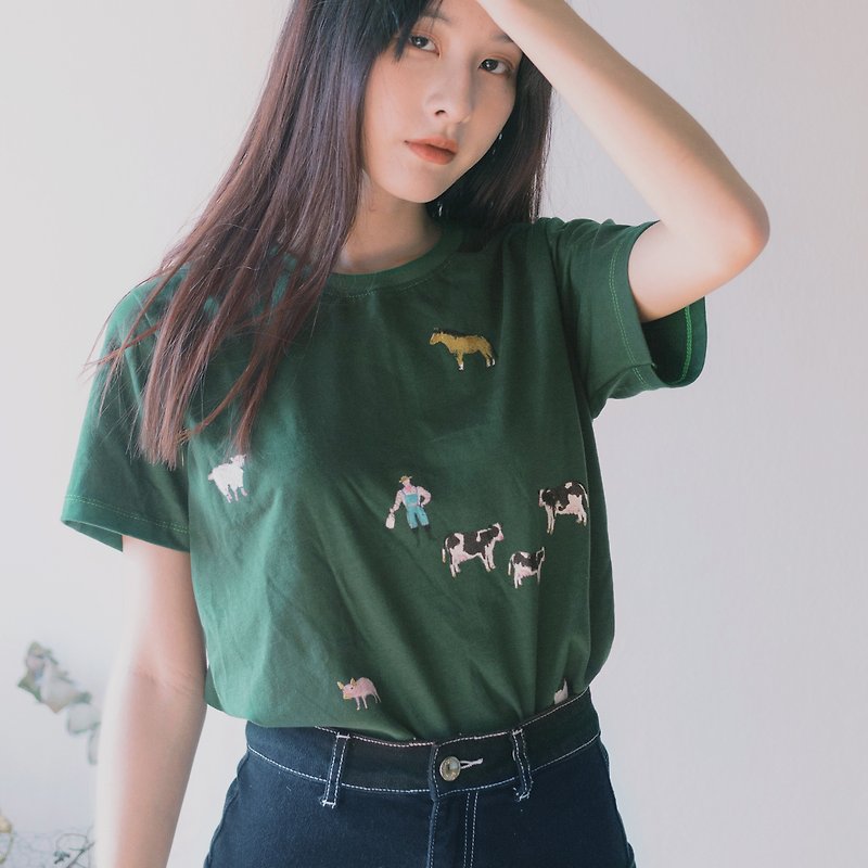 My Little Farm  / Top, Dress // Dark Green - T 恤 - 棉．麻 綠色