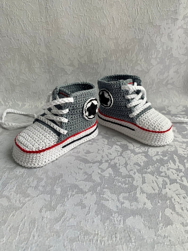 Cute Converse baby booties Baby shoes for a baby girl boy Kids Fashion Socks - รองเท้าเด็ก - ผ้าฝ้าย/ผ้าลินิน สีเทา