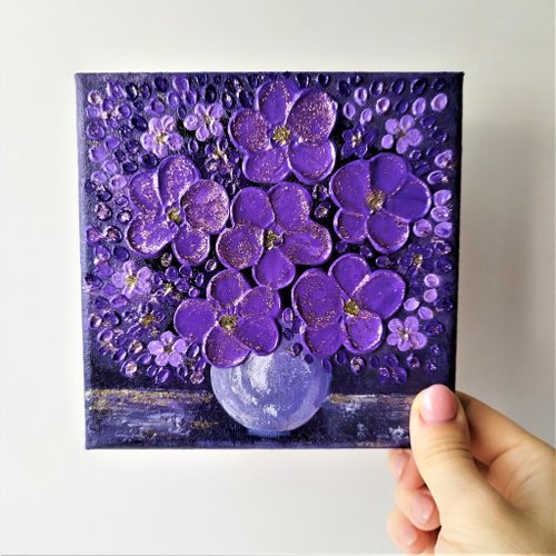白い花瓶の花（アクリル画）