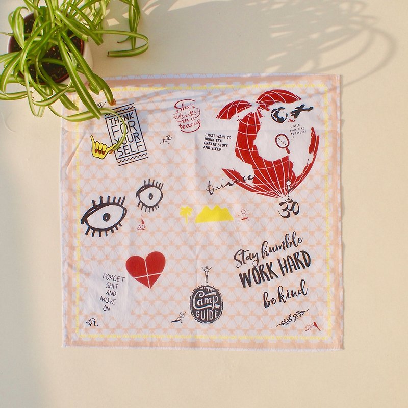 Happy Life Handkerchief - Handkerchiefs & Pocket Squares - Cotton & Hemp Red