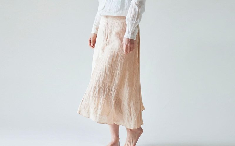 [Inventory last 1 point SALE] enrica skirt pinkbeige / botanical dye - Skirts - Cotton & Hemp Pink