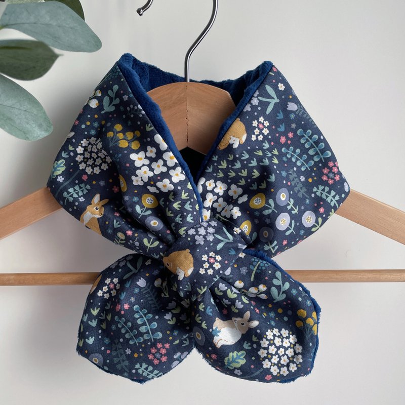 Fixed scarves, cross neck scarves, children's scarves, quilted scarves, bunny style - Knit Scarves & Wraps - Cotton & Hemp Blue