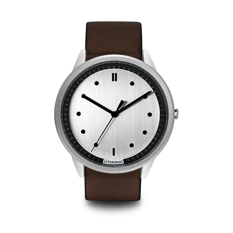 HYPERGRAND - 02基本款系列 - 銀錶盤棕皮革 手錶 - 男錶/中性錶 - 其他材質 咖啡色