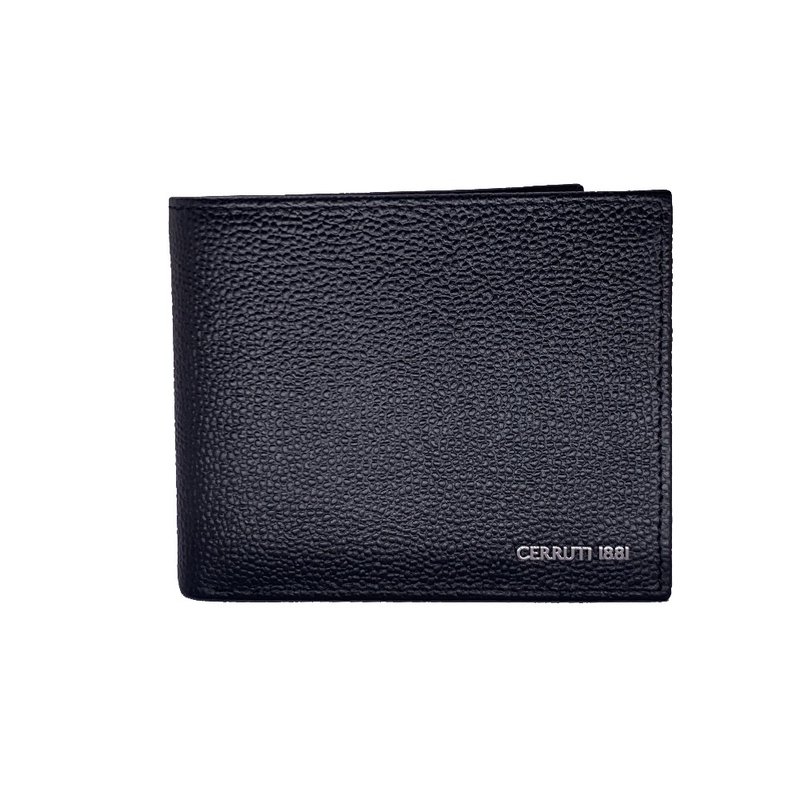 CERRUTI 1881 限量2折 頂級小牛皮4卡短夾 全新專櫃展示品 - 錢包/皮夾/長短夾 - 真皮 黑色