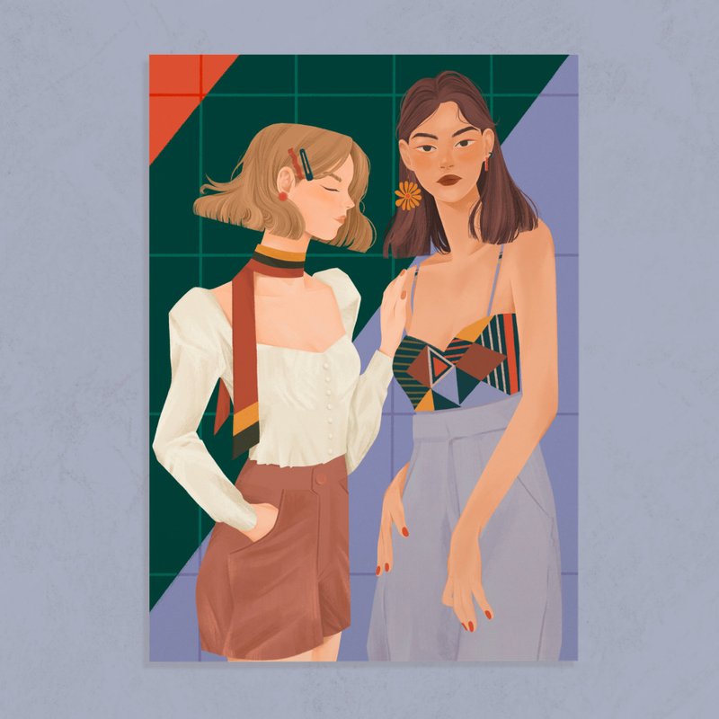 【插畫收藏】Cool Sisters 酷酷姐妹花 7吋 噴墨插畫 - 海報/掛畫/掛布 - 紙 多色