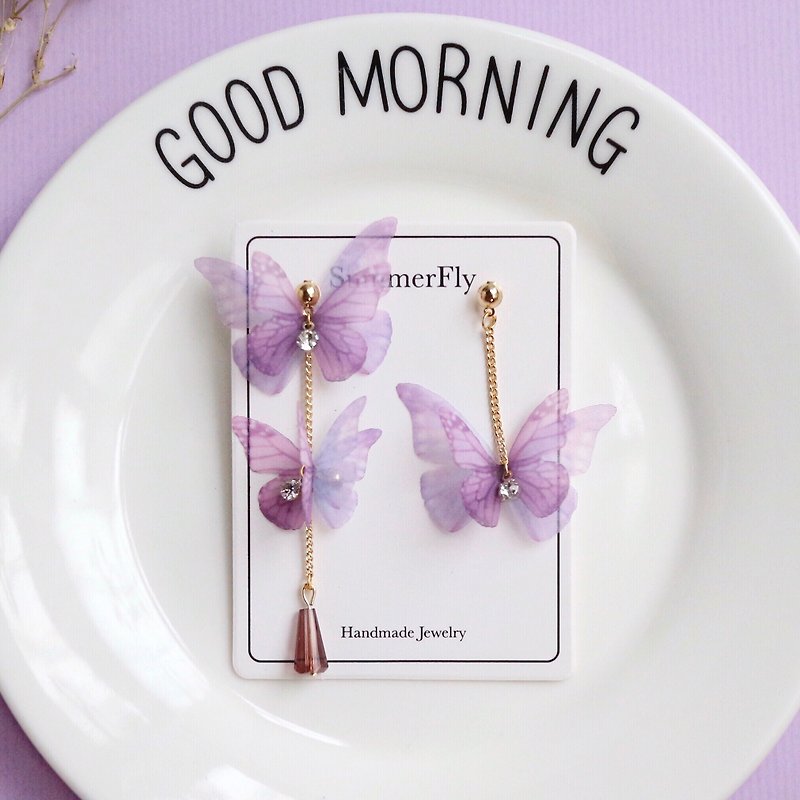 18kgf fuchsia purple butterfly flower crystal diamond gift dangle drop earrings - Earrings & Clip-ons - Plants & Flowers Purple