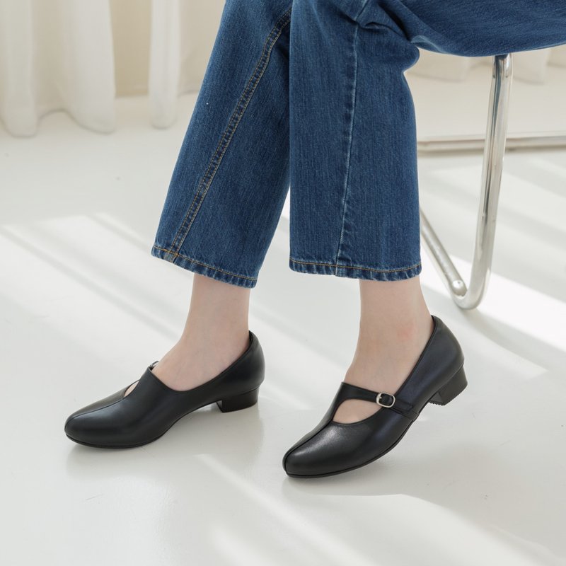 Irregular side buckle genuine leather Mary Jane shoes for women, office and commuting shoes - รองเท้าหนังผู้หญิง - หนังแท้ 