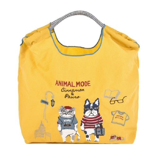 Kusuguru Japan Kusuguru Japan 手提包 環保袋日本刺繡尼龍購物袋Animal Mode-黃