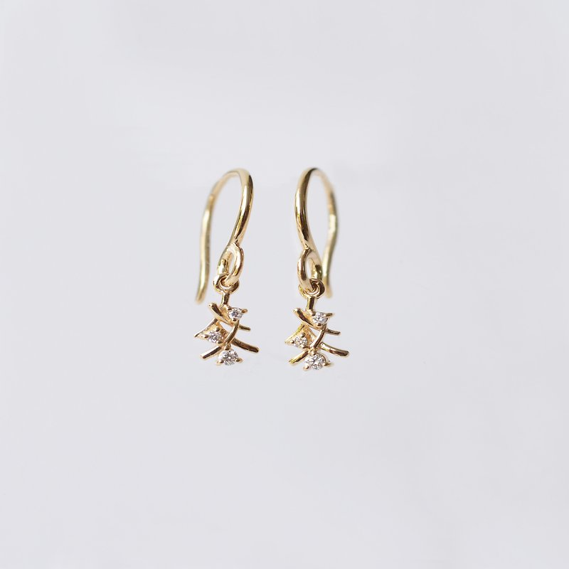 【sowi】tree tree diamond ear hook - Earrings & Clip-ons - Other Metals Gold