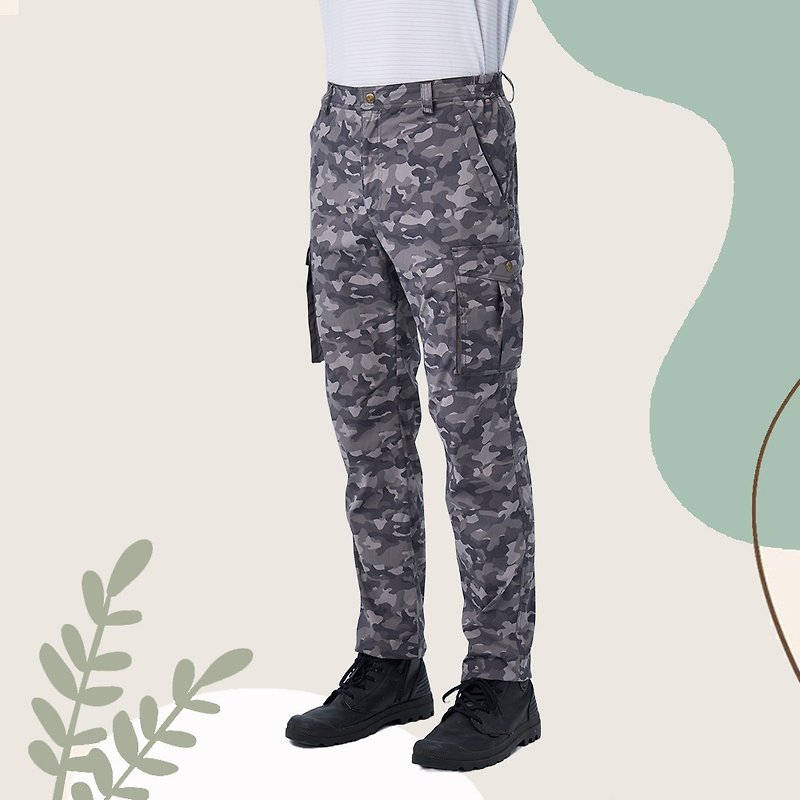 [Wildland wilderness] camouflage elastic multi-bag functional pants men 0B11330-102 camouflage gray - กางเกงขายาว - เส้นใยสังเคราะห์ สีเทา