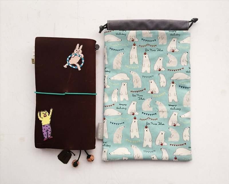 hairmo pink bear handbag pocket - blue (TN / hobo / notepad / log) - Notebooks & Journals - Cotton & Hemp Blue