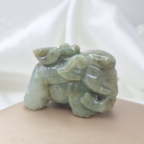 緣圓翡翠 黃翡 元寶 發財 吉祥大象擺件 | 天然緬甸玉A貨翡翠
