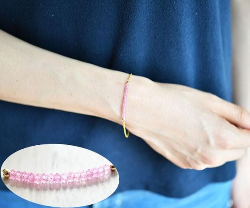 Pink sapphire bracelet that enhances charisma, victory luck, money luck, etc. September birthstone 14KGF version - สร้อยข้อมือ - เครื่องเพชรพลอย สึชมพู