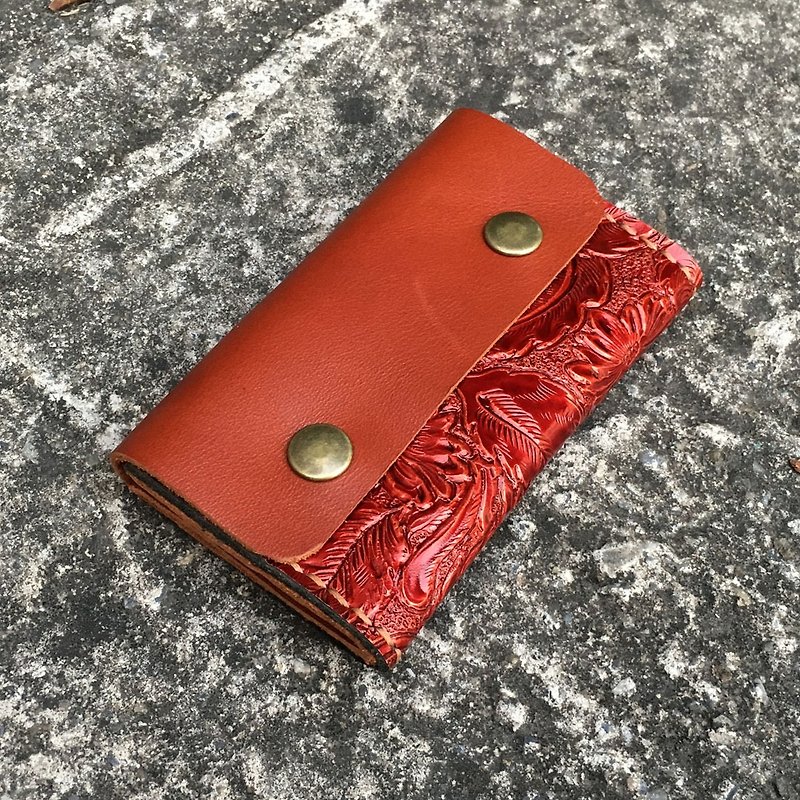 [U6.JP6 Handmade Leather Goods]-Hand-stitched. Coin purse/ card holder/ business card holder/ universal bag (for men and women) - Card Holders & Cases - Genuine Leather Red