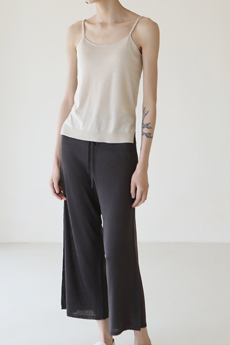 KOOW Ash silk linen wide leg pants summer thin knit Drawstring casual pants - กางเกงขายาว - ผ้าฝ้าย/ผ้าลินิน 