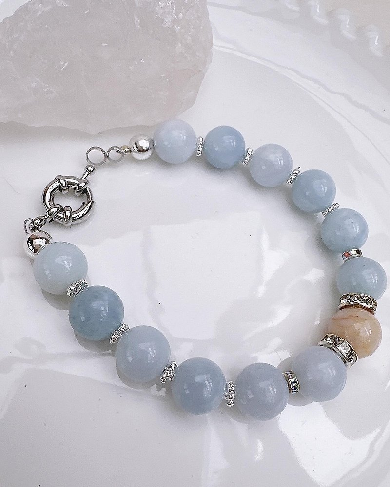C&W Natural Sterling Silver Ice Seed 10mm Aquamarine Courage Stone Bracelet - Bracelets - Jade Silver