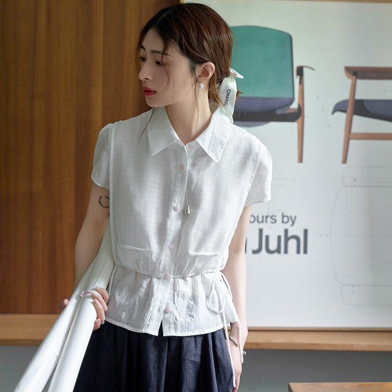 Small flying sleeve loose-leaf shirt|shirt|summer style|Sora-1537 - Women's Shirts - Other Man-Made Fibers White