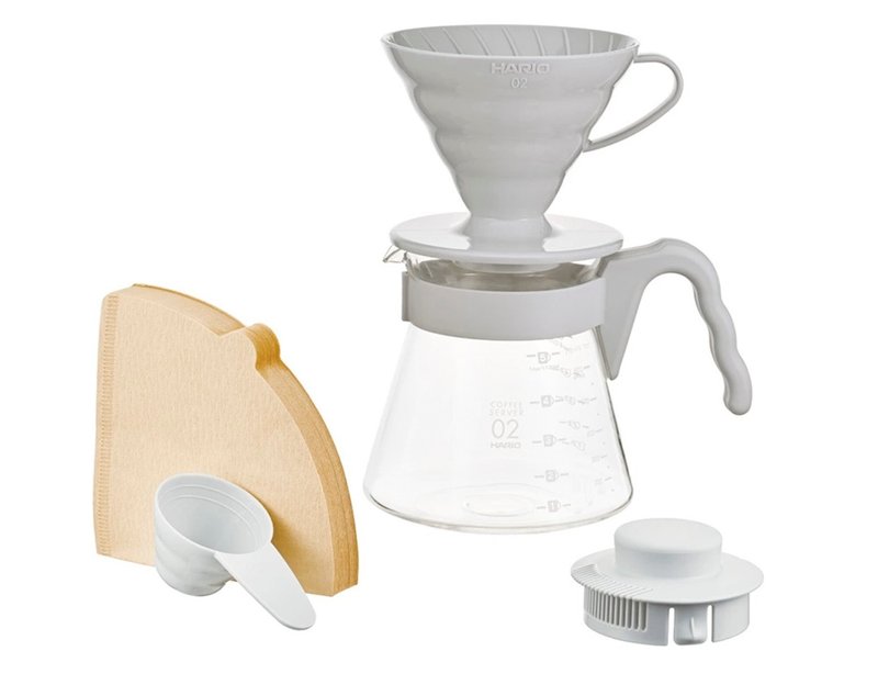 HARIO V60 02 resin gray and white hand brewed coffee pot set VCSD-02-PGR - เครื่องทำกาแฟ - วัสดุอื่นๆ สีเทา