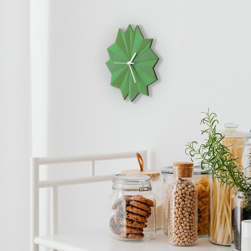 Origami Green - unique bicolor wooden wall clock in shades of green - Clocks - Wood Green