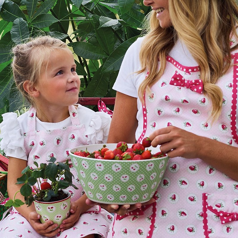 Denmark GreenGate Strawberry pale pink bow apron / 2 styles - Aprons - Cotton & Hemp Pink